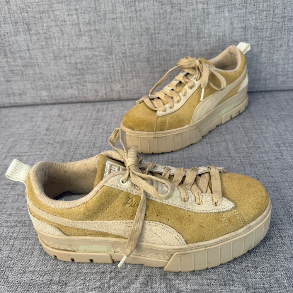 Puma Mayze Stack Suede Mustard Seed Platform Sneakers 388565-02 Womens 10